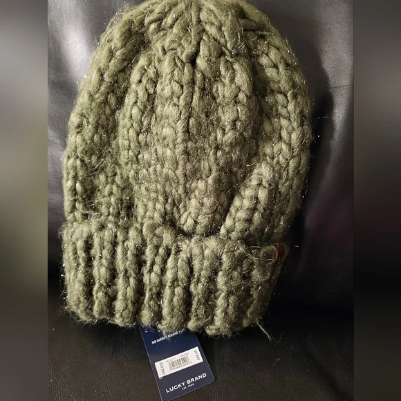 Lucky Brand Olive Green Knit Beanie New With Tags One Size Fits All - Picture 9 of 11